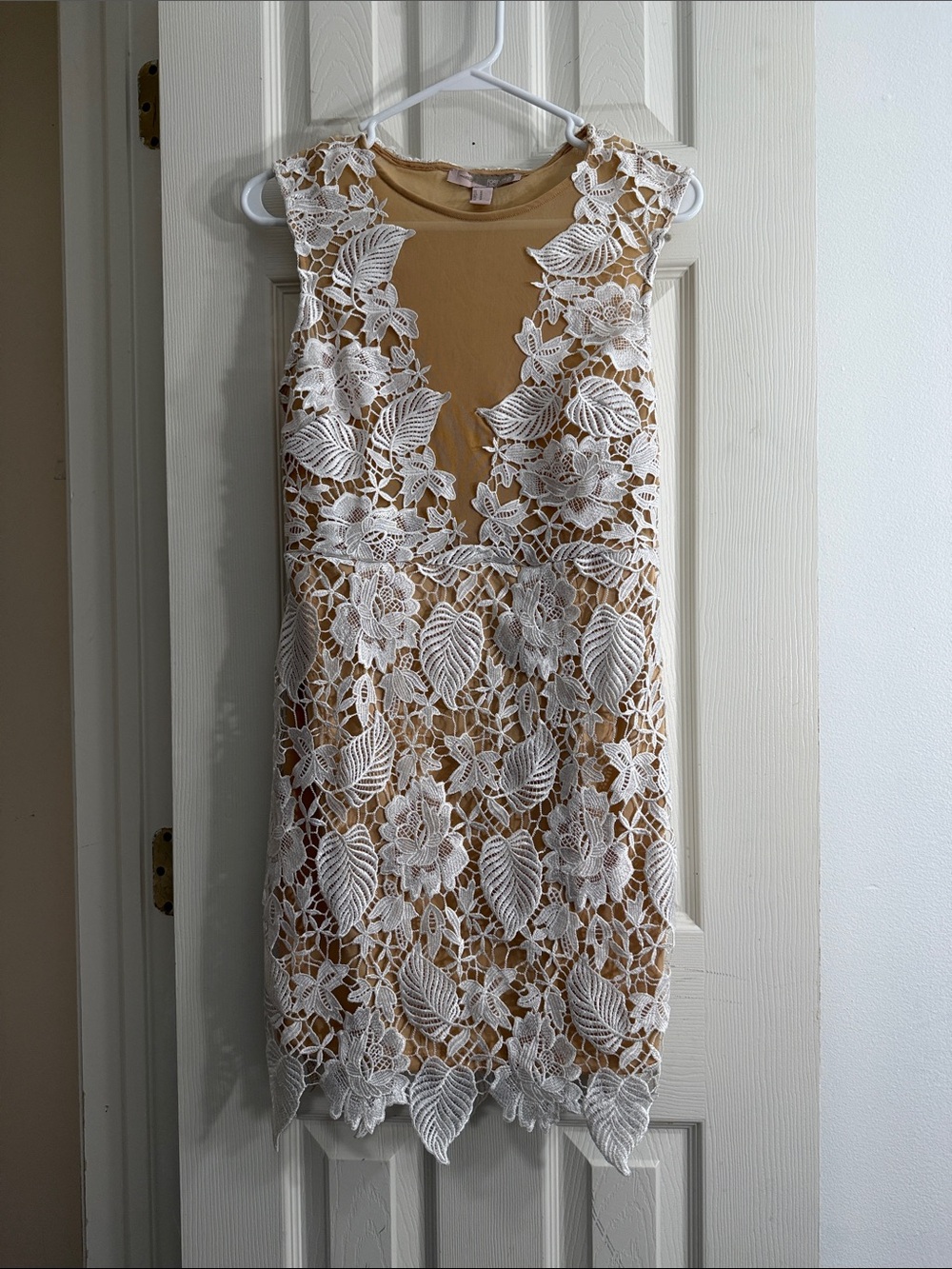 Forever 21 Lace-Trim Tank Dress in Cream and Tan